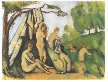  Bathers Art - Bathers in front of a tend Paul Cezanne
